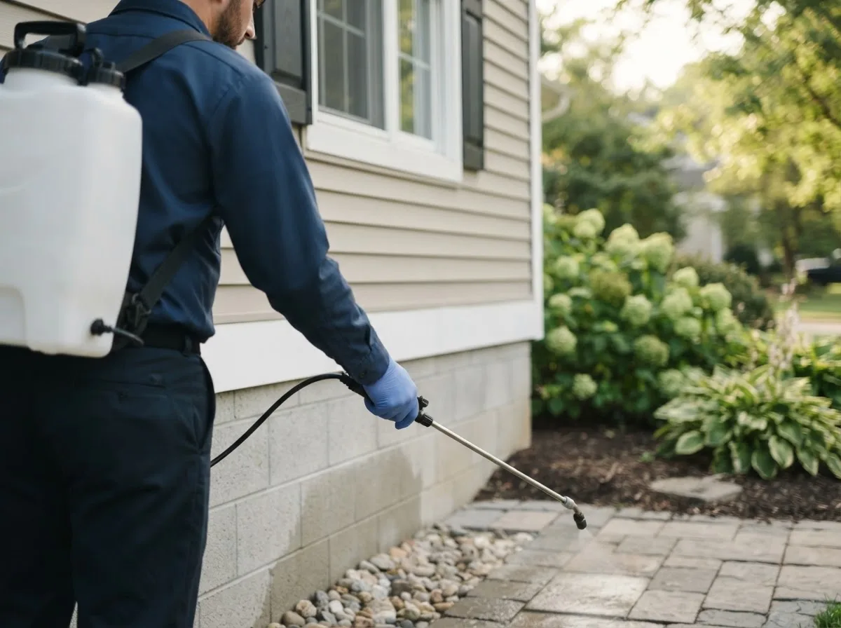 Pest control technician inspecting a home in Dodge, ND